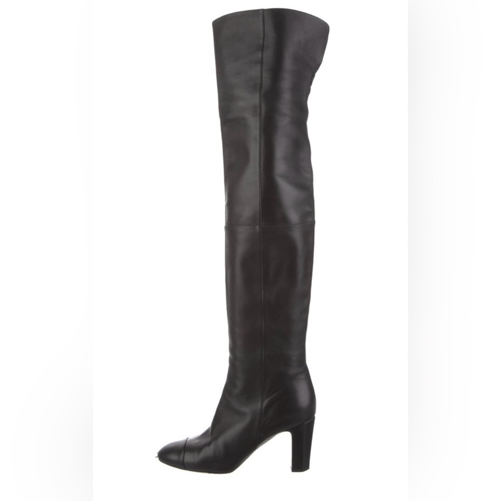 Chanel Black leather Over-the-Knee CC logo Leather Boots